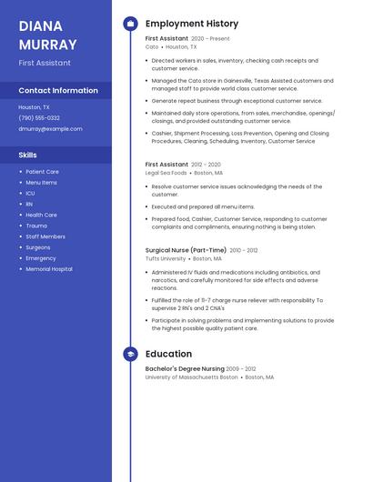 First Assistant Resume