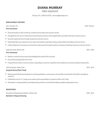 First Assistant Resume