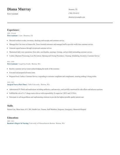 First Assistant Resume