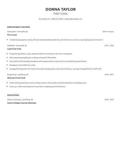 First Cook Resume