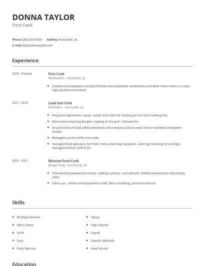 First Cook Resume