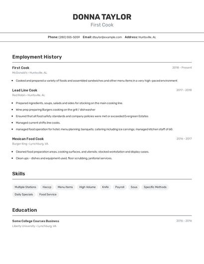 First Cook Resume