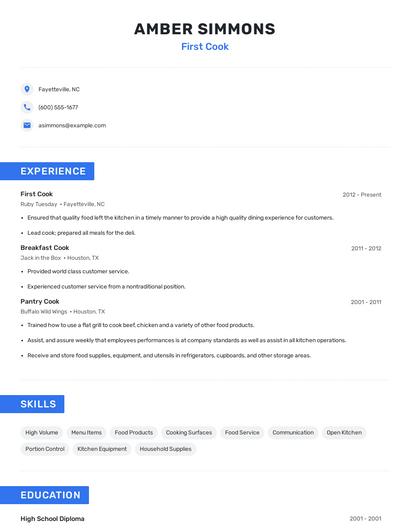 First Cook Resume