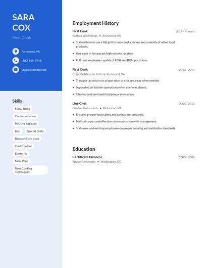 First Cook Resume