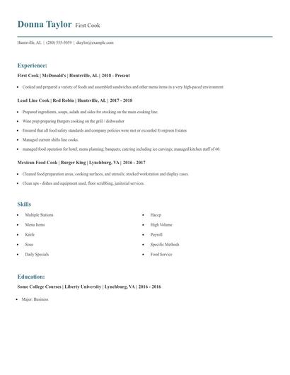 First Cook Resume