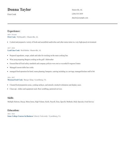 First Cook Resume