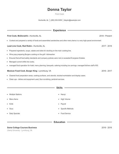 First Cook Resume