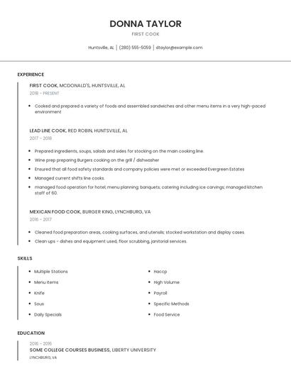 First Cook Resume