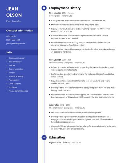 First Leveler Resume