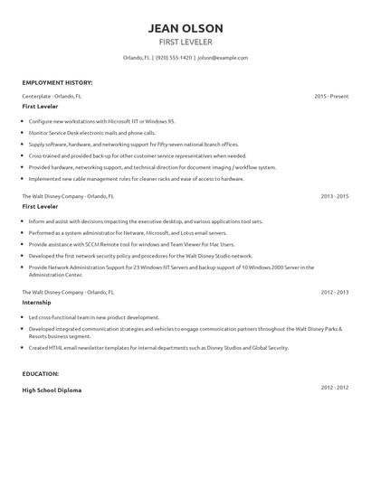 First Leveler Resume
