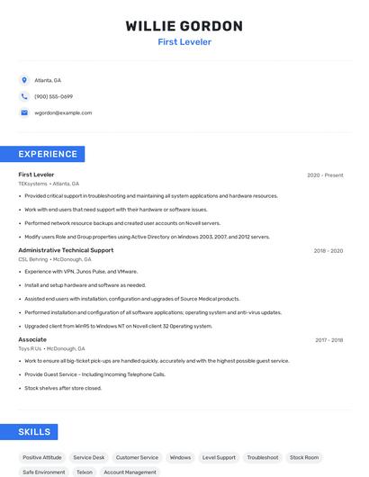 First Leveler Resume