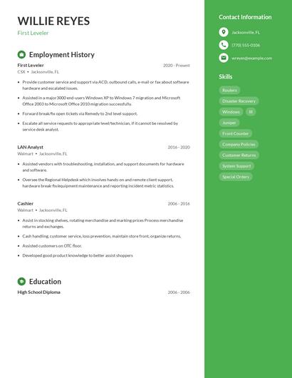 First Leveler Resume