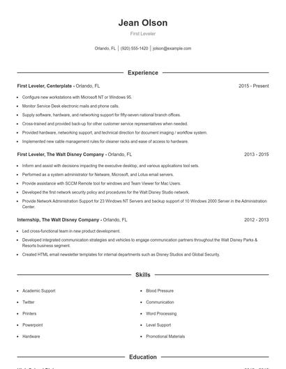 First Leveler Resume