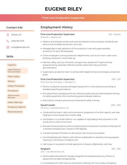 First-Line Production Supervisor Resume
