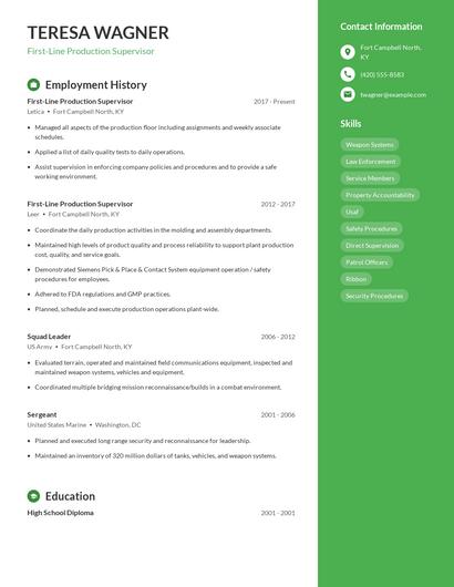 First-Line Production Supervisor Resume