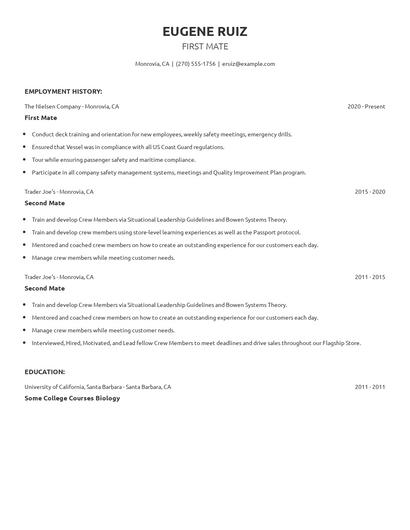First Mate Resume