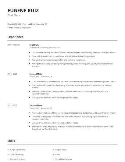 First Mate Resume