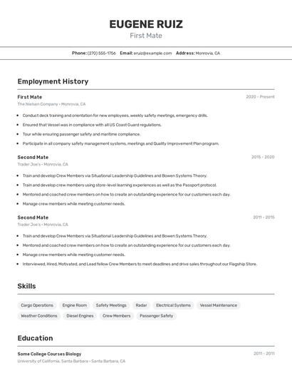 First Mate Resume