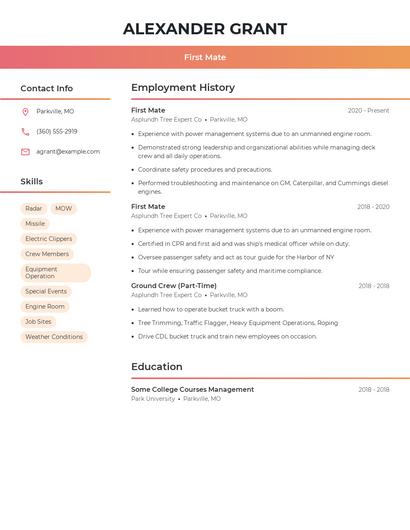 First Mate Resume