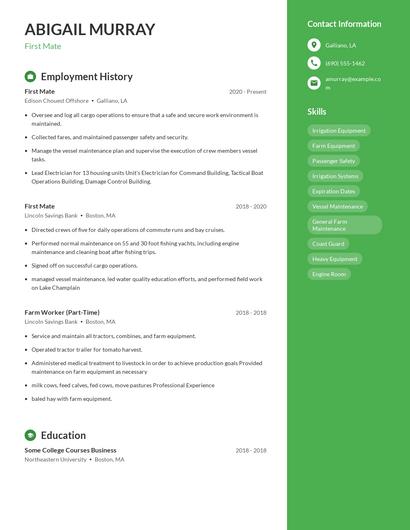 First Mate Resume
