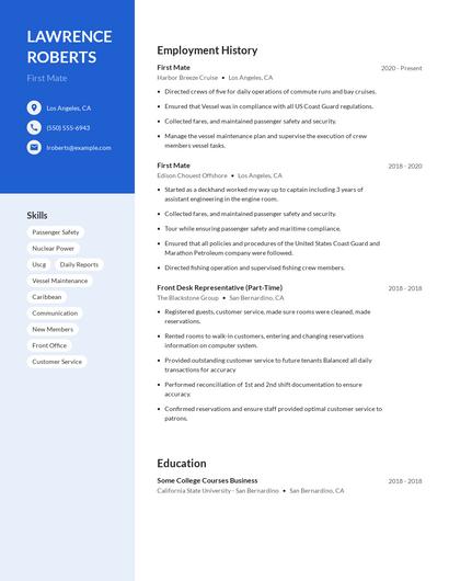 First Mate Resume