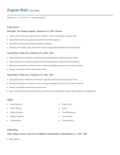 First Mate Resume
