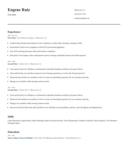 First Mate Resume