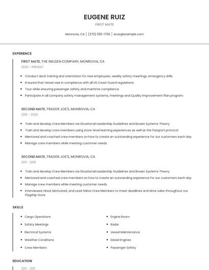 First Mate Resume