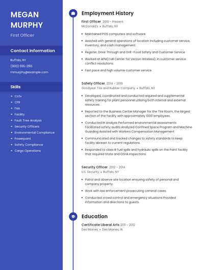 First Officer Resume