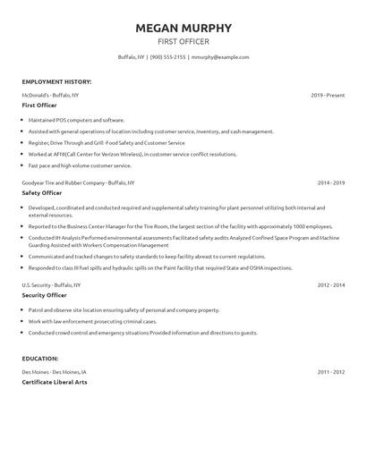 First Officer Resume