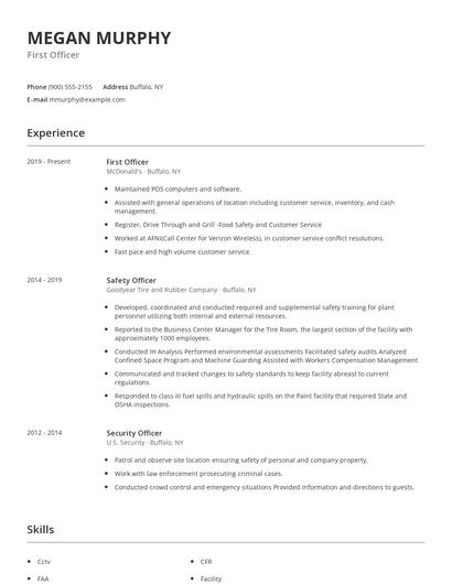 First Officer Resume