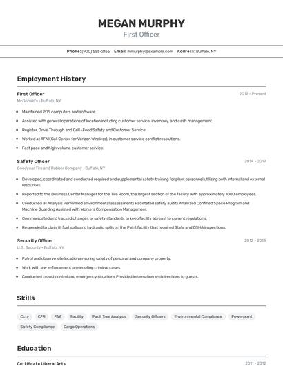 First Officer Resume