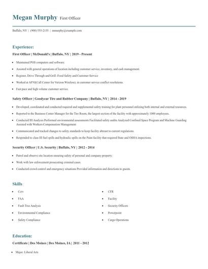 First Officer Resume