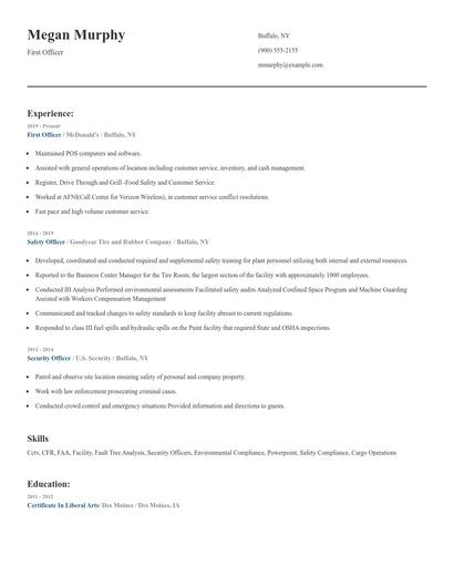 First Officer Resume