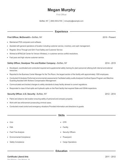 First Officer Resume