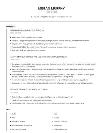 First Officer Resume