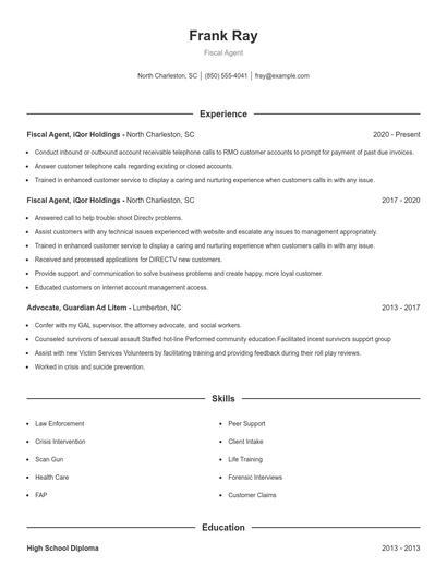 Fiscal Agent Resume