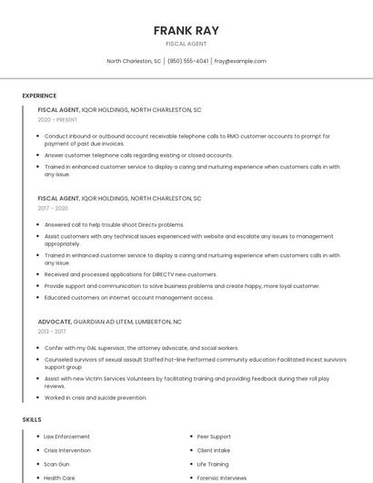 Fiscal Agent Resume