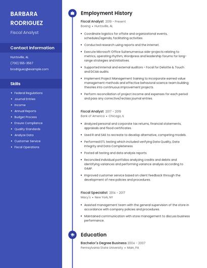 Fiscal Analyst Resume