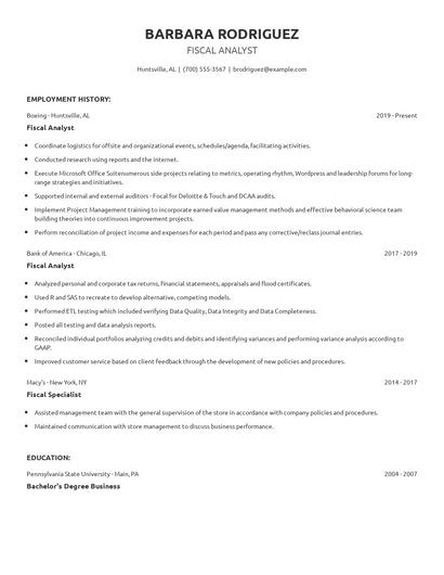 Fiscal Analyst Resume