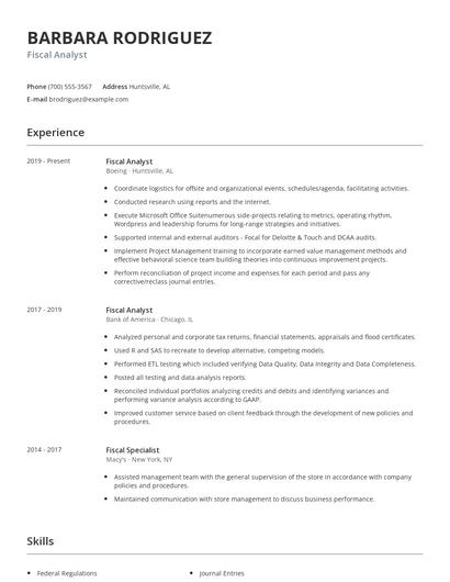 Fiscal Analyst Resume