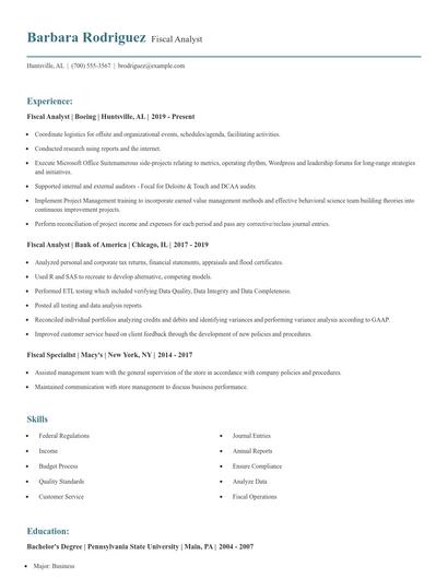 Fiscal Analyst Resume