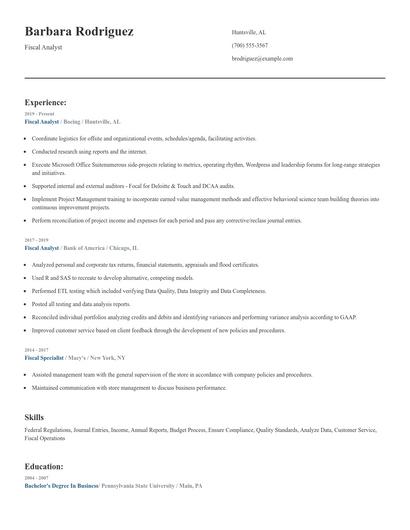 Fiscal Analyst Resume