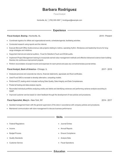 Fiscal Analyst Resume