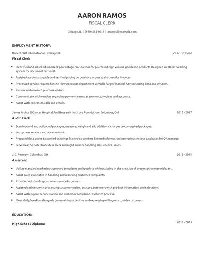 Fiscal Clerk Resume