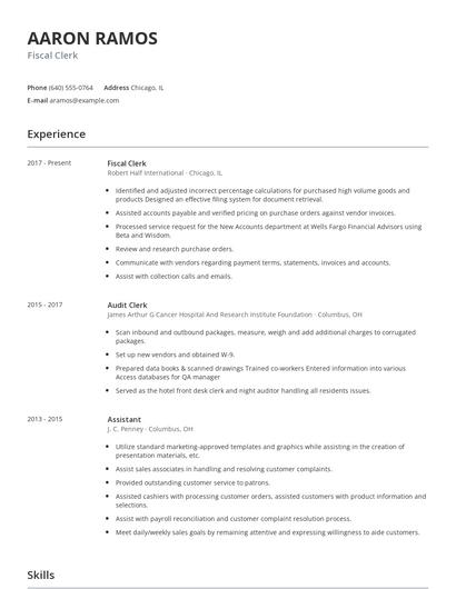 Fiscal Clerk Resume