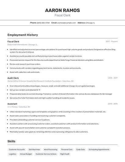 Fiscal Clerk Resume