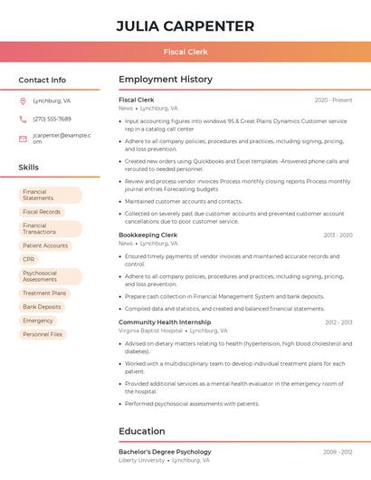 Fiscal Clerk Resume