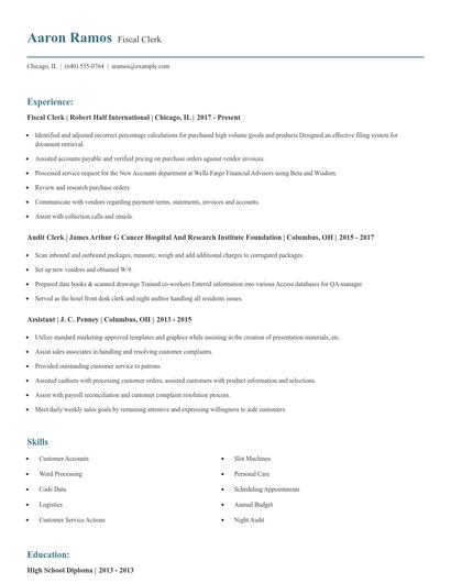 Fiscal Clerk Resume