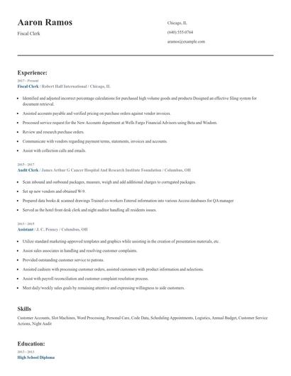 Fiscal Clerk Resume